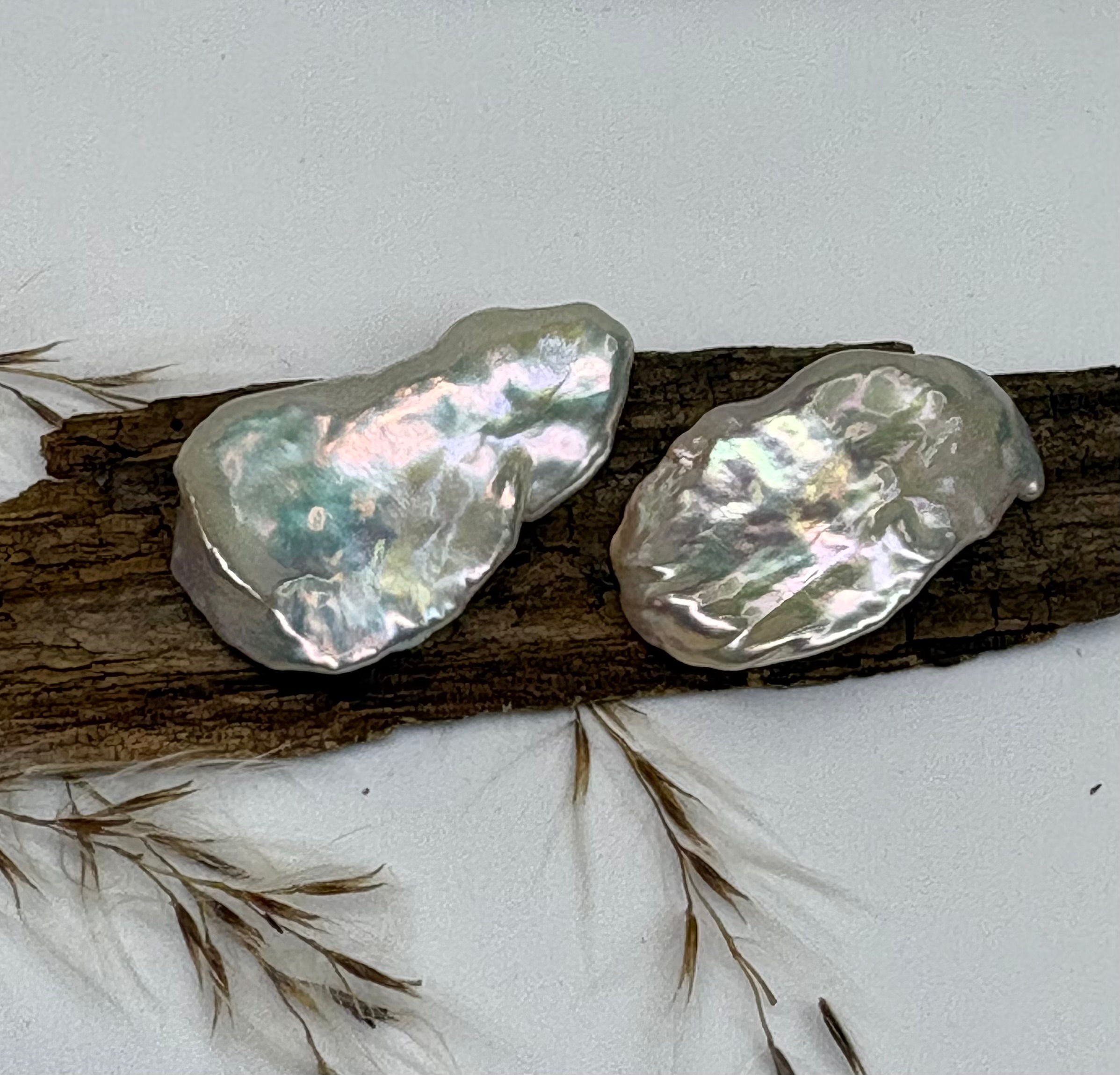 Pair of Keshi Pearls - White - 28x16mm
