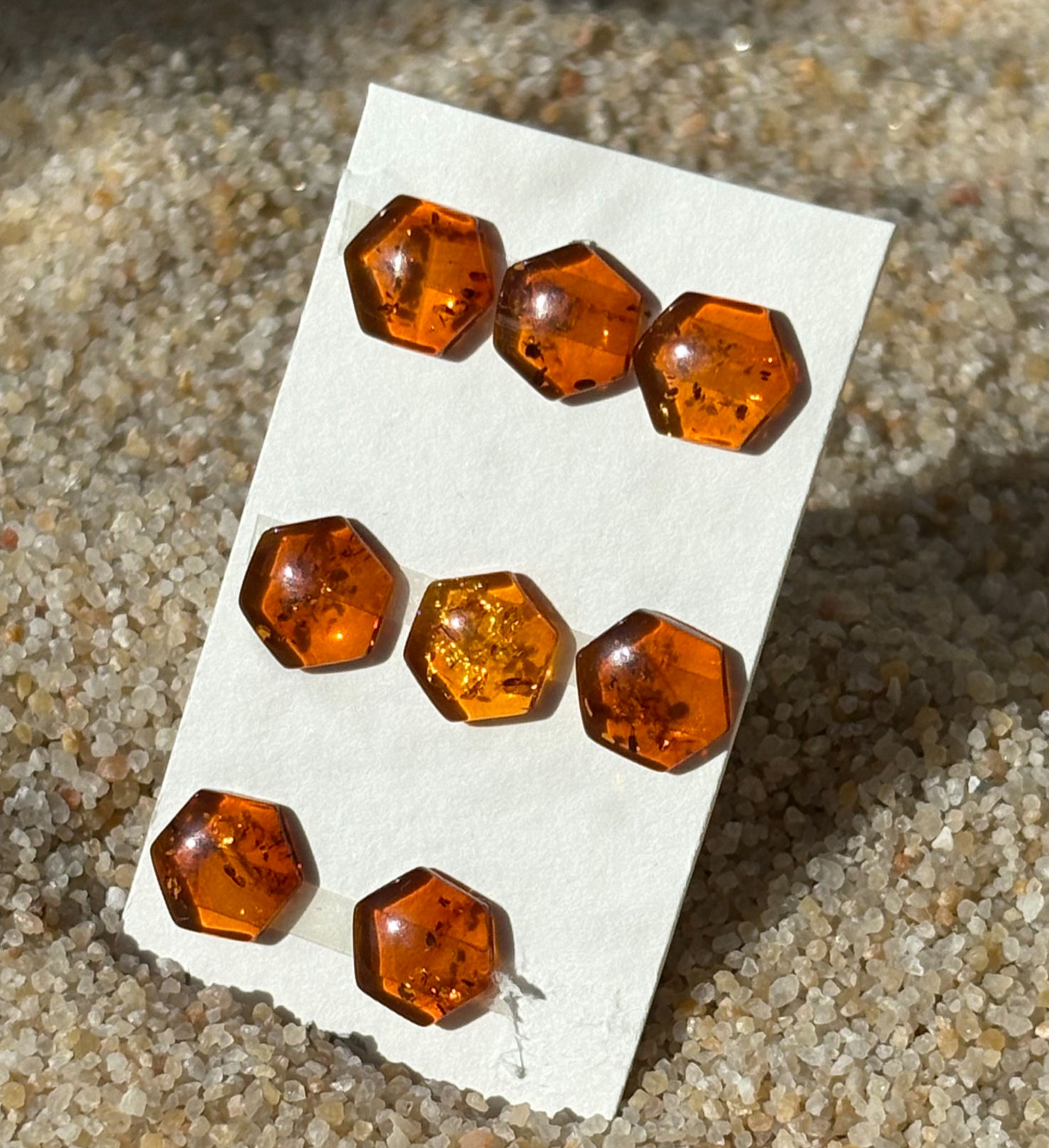 Cabochon - Baltic Amber - 8 Hexagonal Pieces