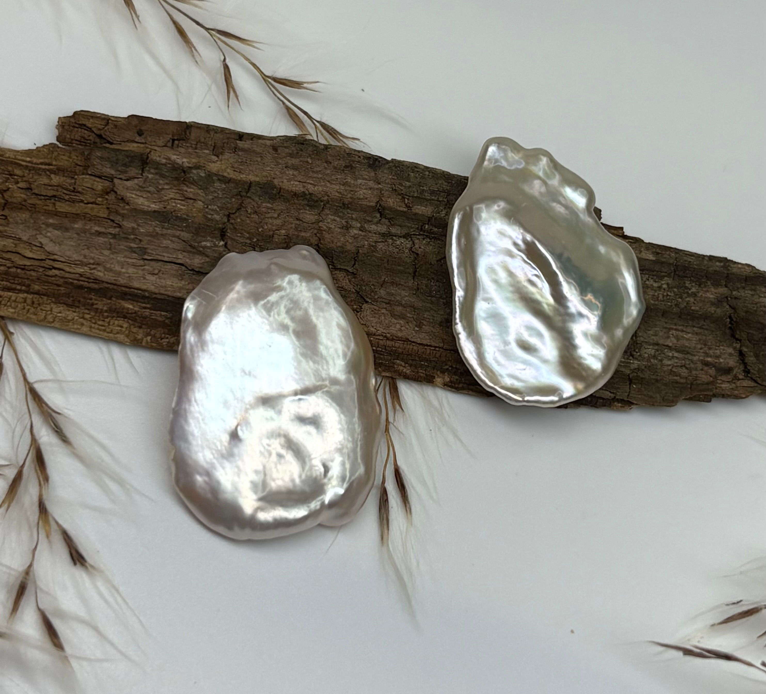Pair of Keshi Pearls - White - 27x18.5mm