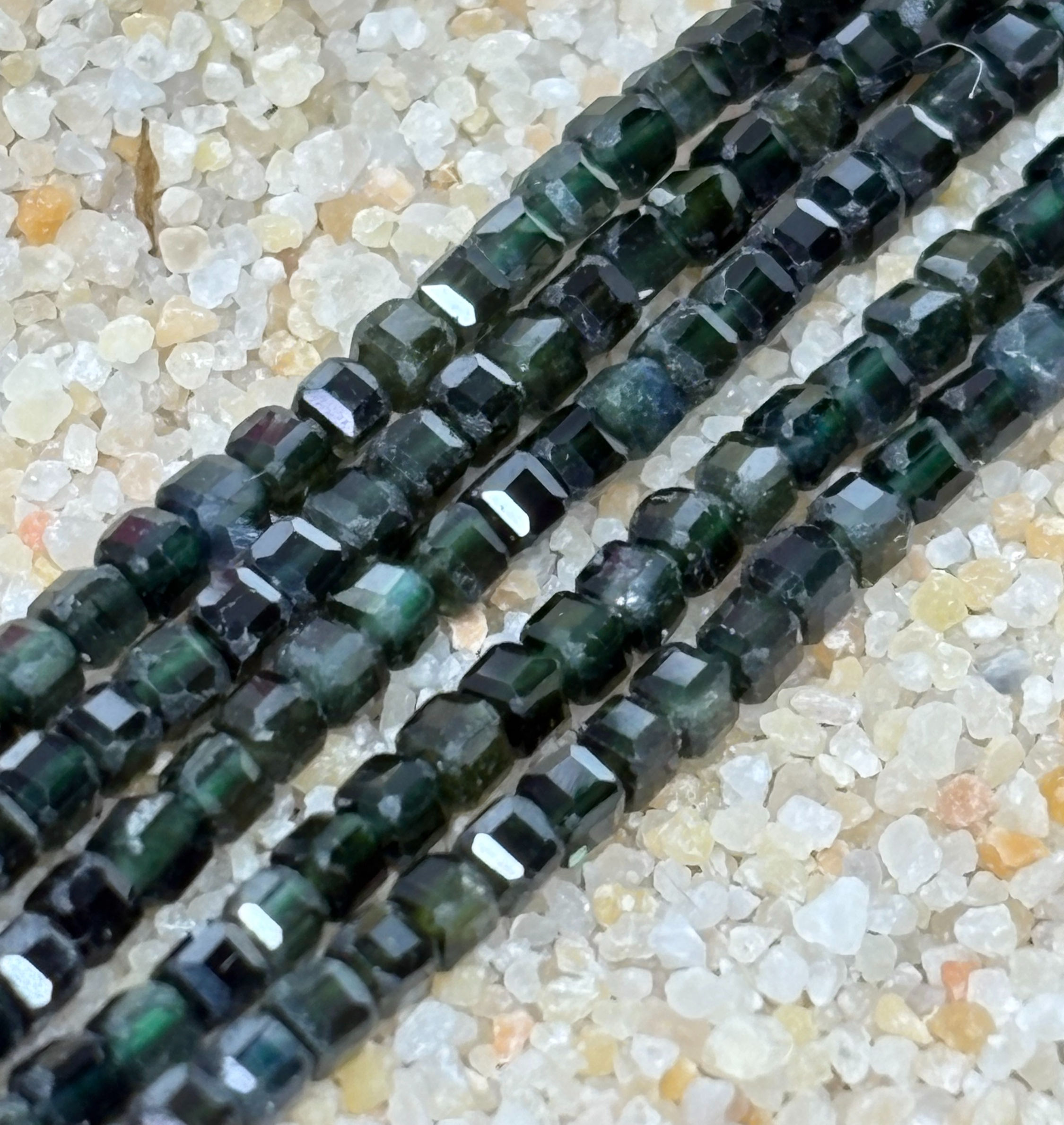 Green Tourmaline 2mm Cube Strands