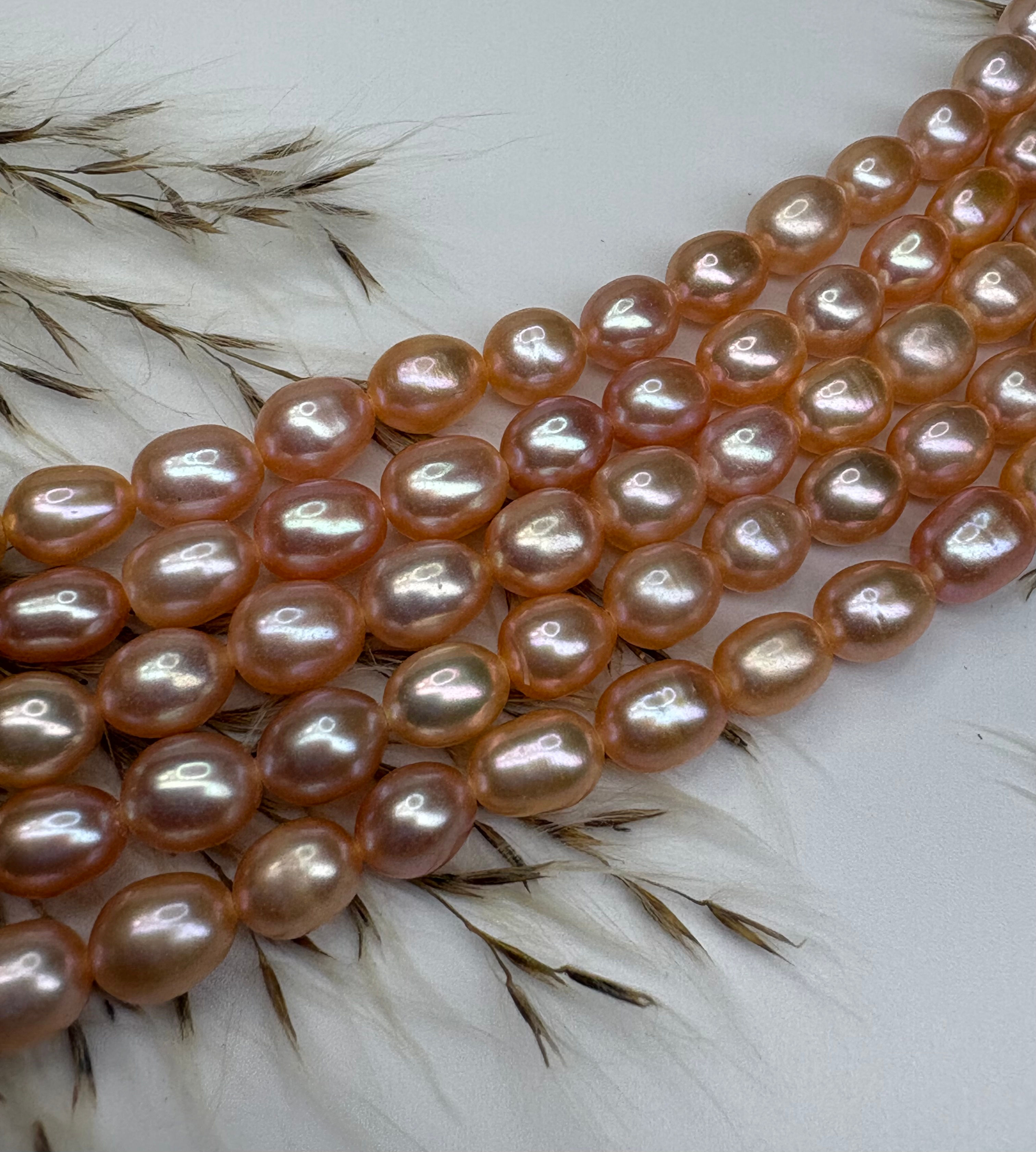 Freshwater Rice Pearl Strand - Peach - 6mm - 1 strand