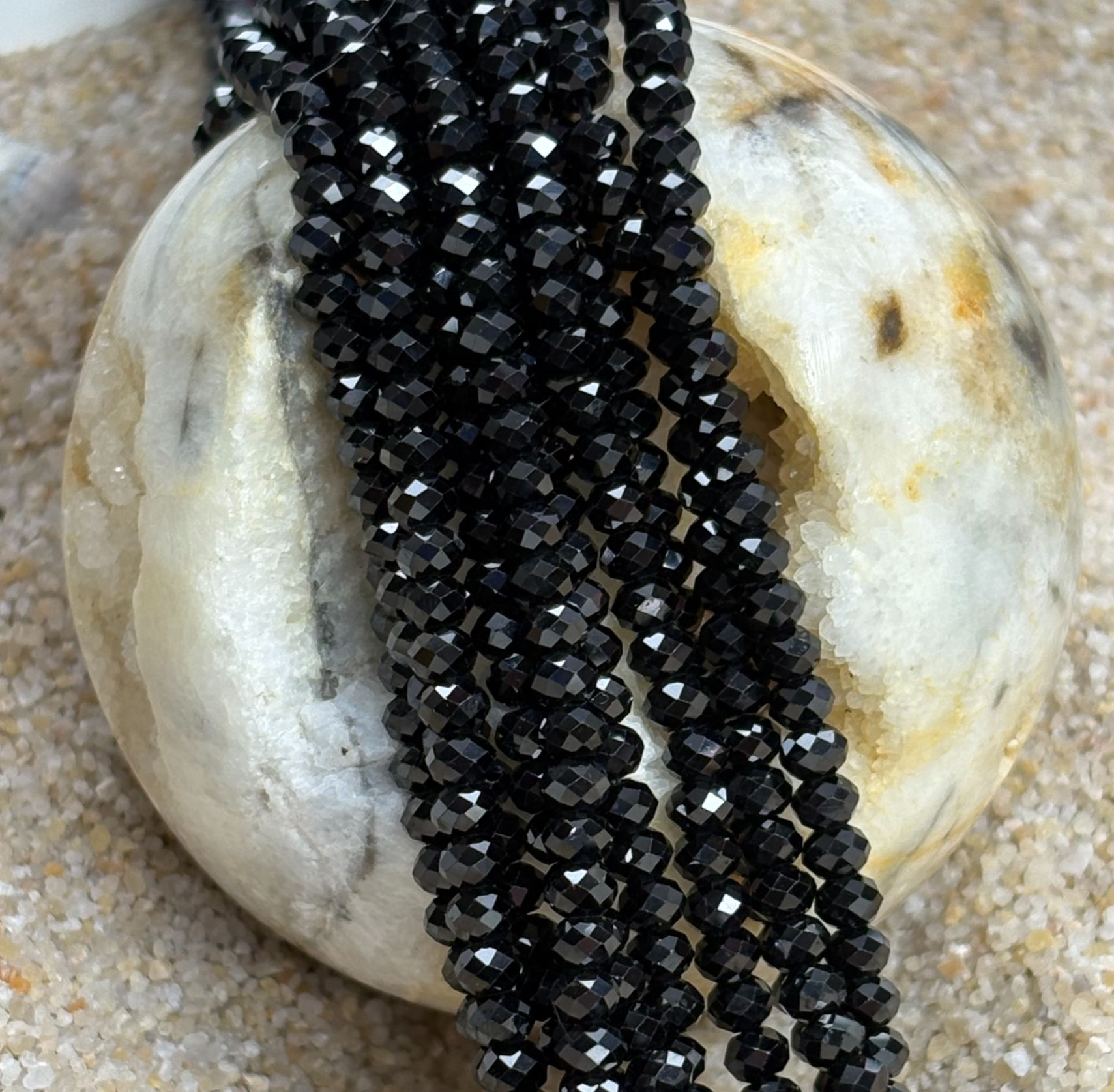 Black Spinel 3x4mm Faceted - Strands