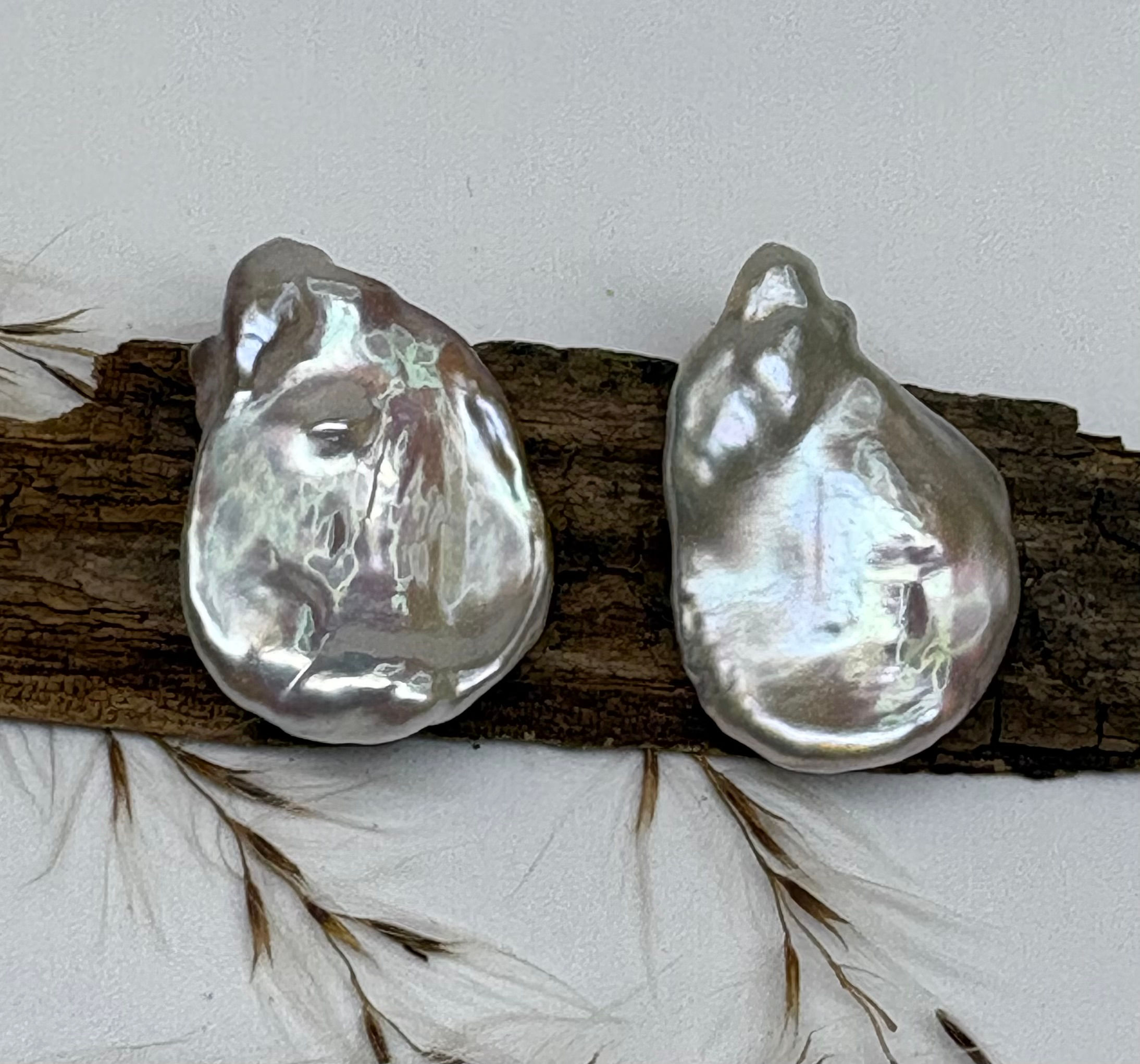 Pair of Keshi Pearls - White - 27x18mm