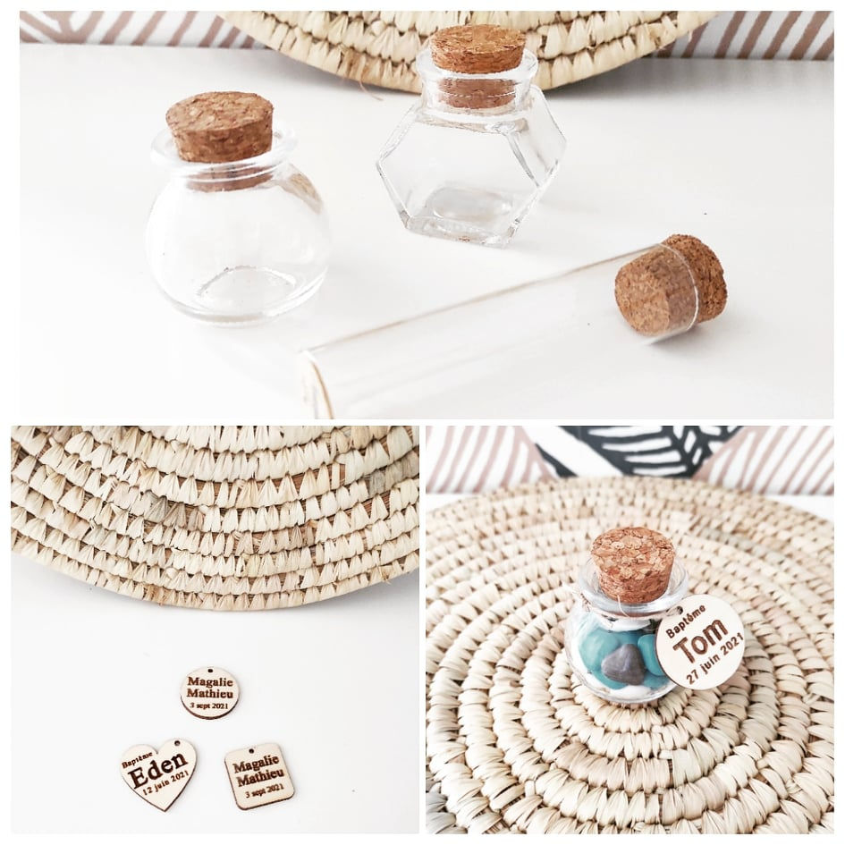 Contenant +personnalisation bois pour dragées ou bonbonss