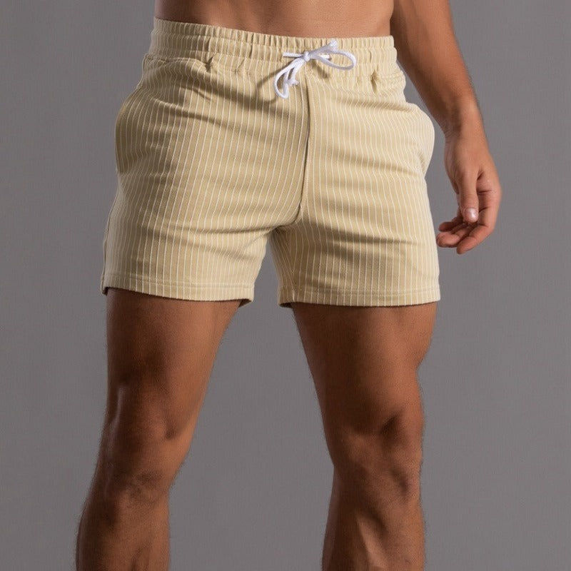Thumbnail: Men's Elastic Waist Drawstring Shorts - Striped Pattern Design