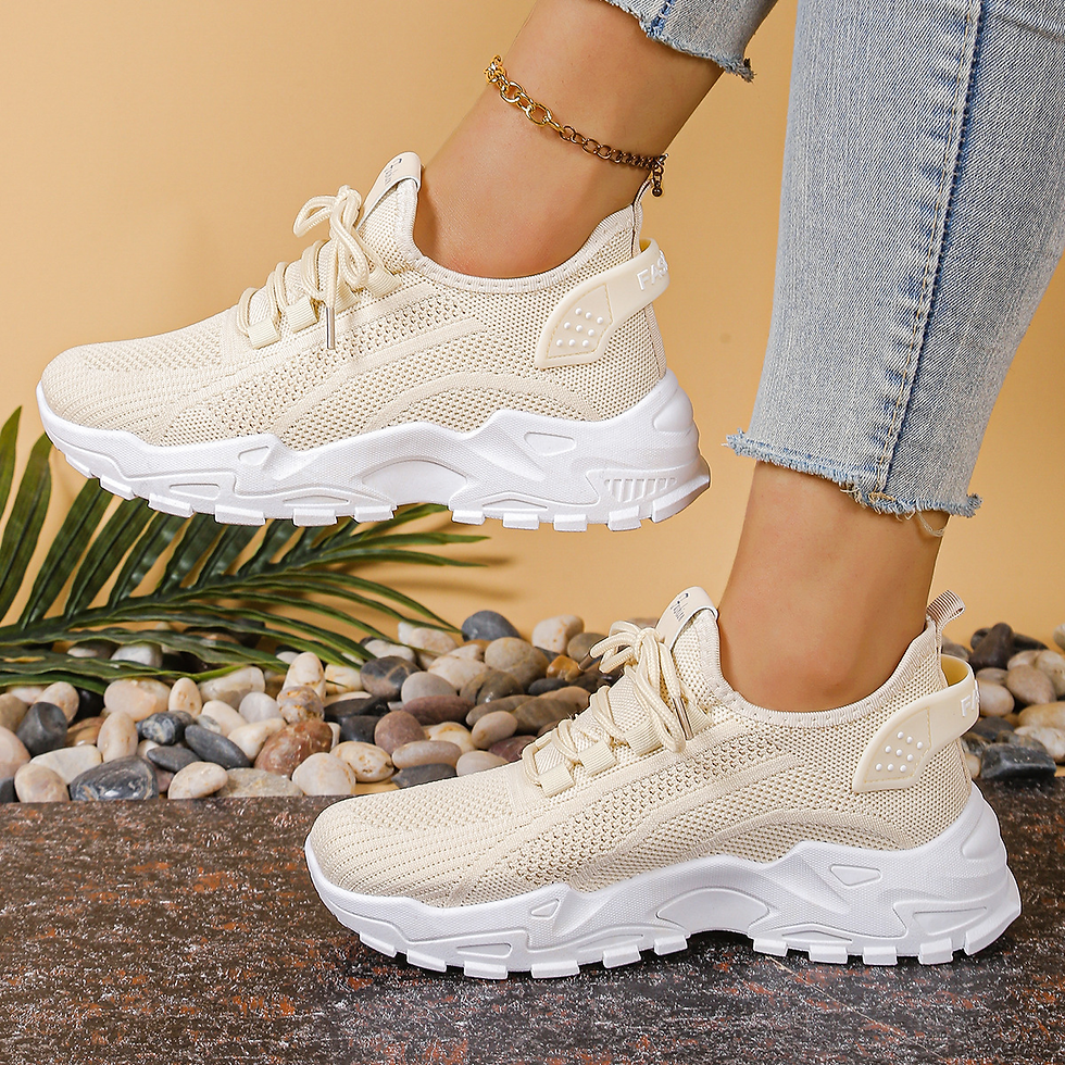 Women's Mesh Trainers - Lace-Up and Chunky Sole Detail