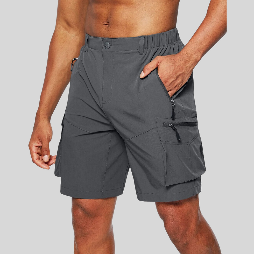 Men's Multi-Pocket Cargo Shorts - Elasticated Waist and Zip Pockets