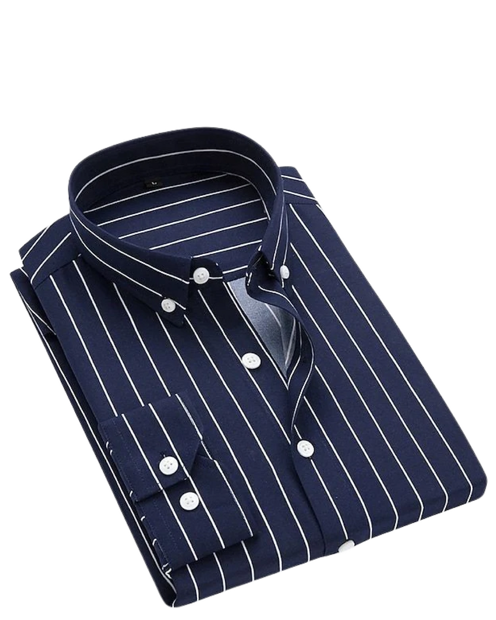 Thumbnail: Men's Striped Shirt Formal Slim Fit Smart Dress Shirt Long Sleeve