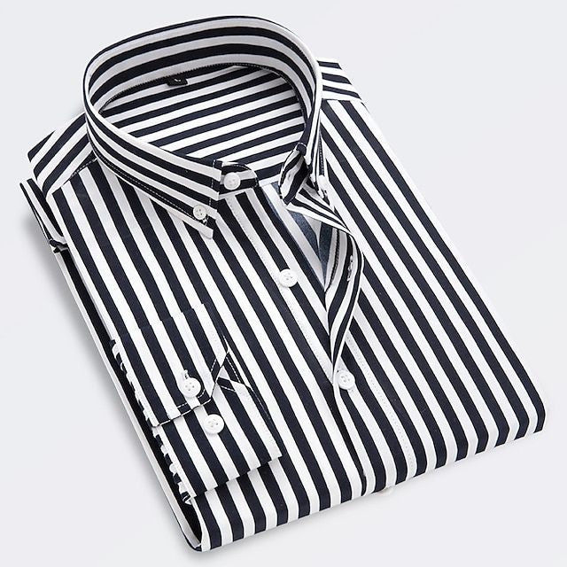 Thumbnail: Men's Striped Shirt Formal Slim Fit Smart Dress Shirt Long Sleeve