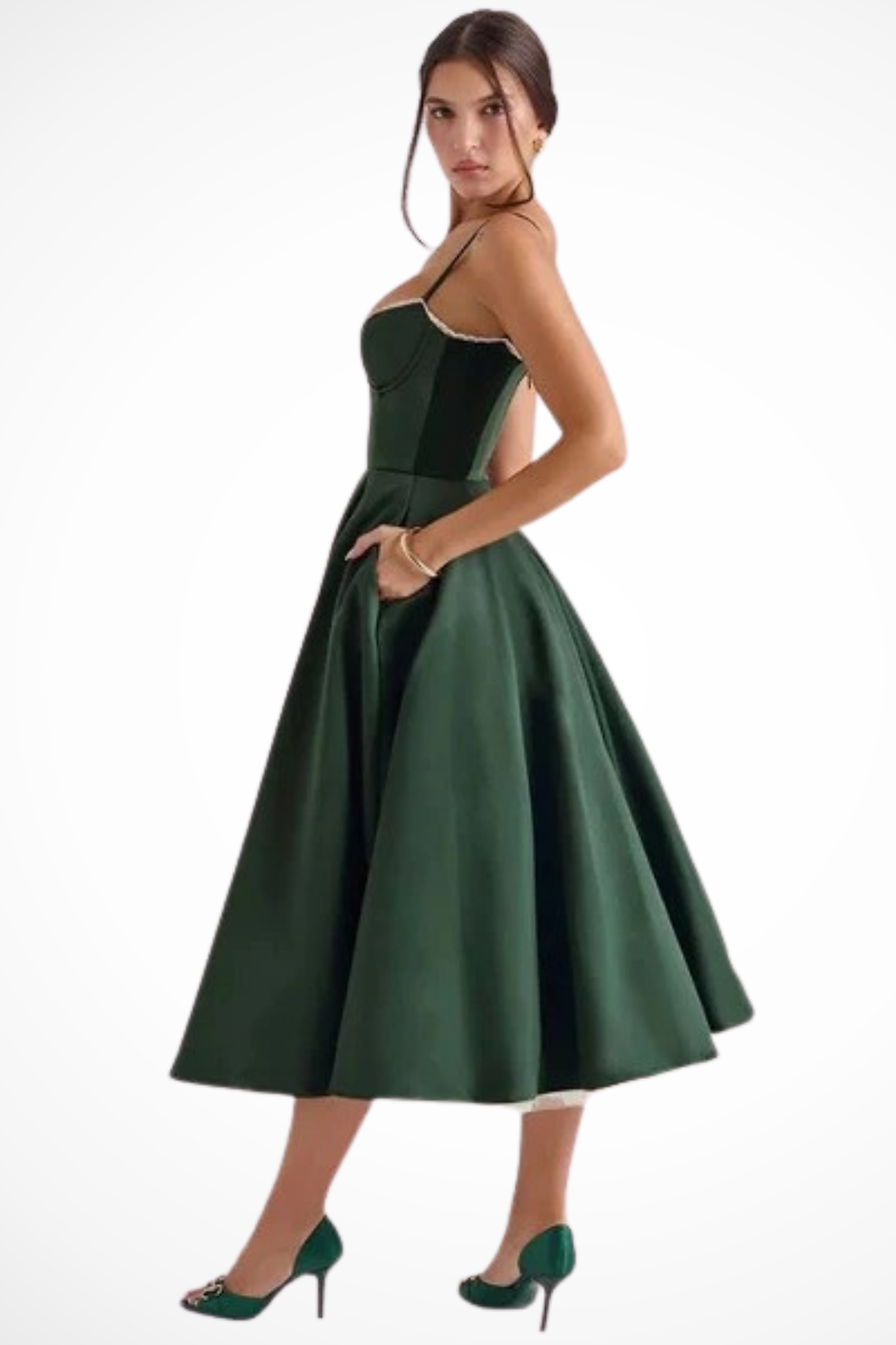 Thumbnail: Women's Corset Midi Dress Sweetheart Wedding Guest A Line
