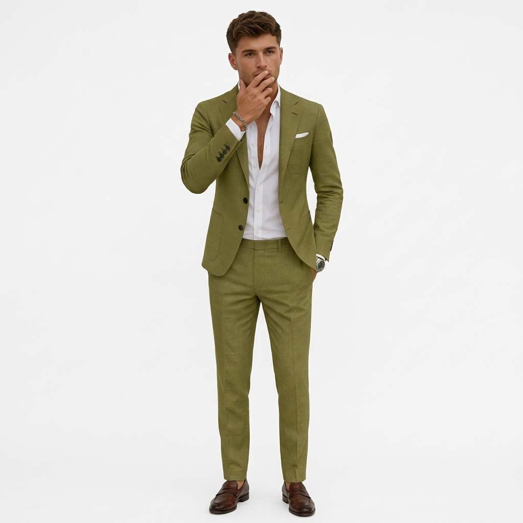 Men's 2-Button Closure Suit Set - Notched Lapel with Patch Pockets