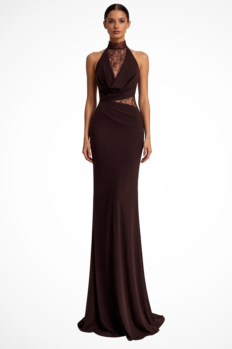 Thumbnail: Women's Halter Neck Maxi Dress Lace Panel Wedding Guest Evening