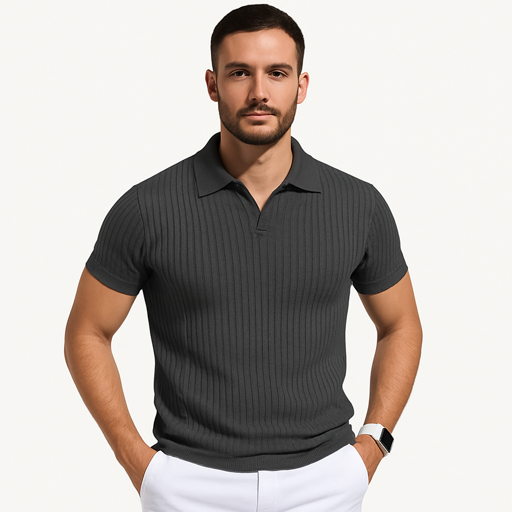 Men's Buttonless Slim Fit Polo Shirt - Ribbed Texture