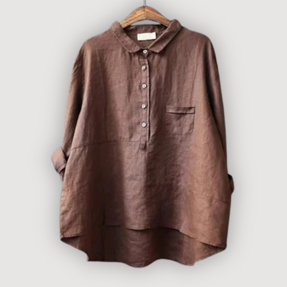 Thumbnail: Women's Dipped Hem Shirt Oversized Fit Chest Pocket Detail