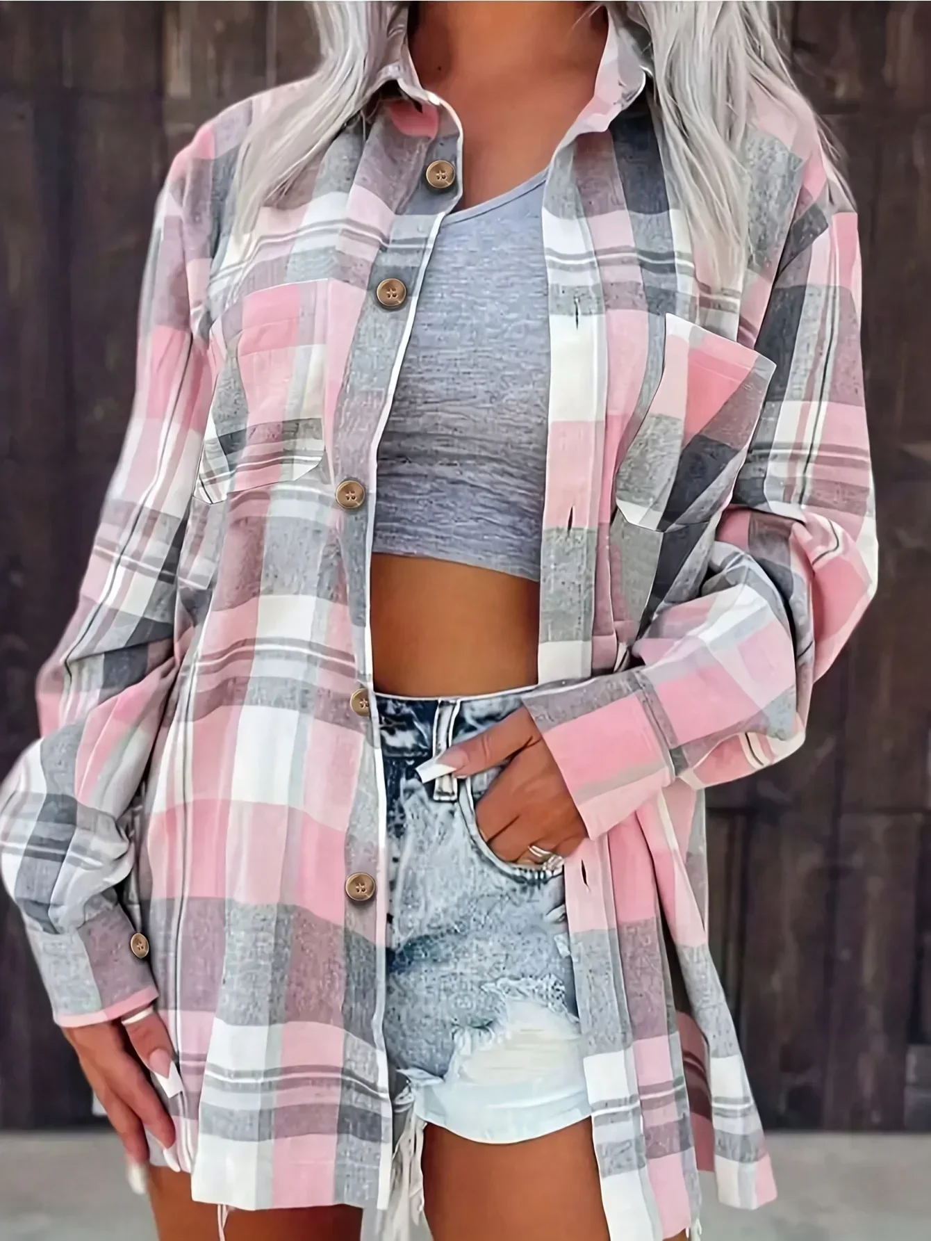 Women's Plaid Shirt Long Sleeve Button Up