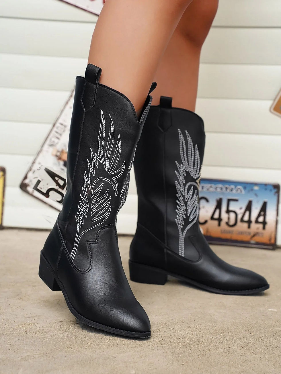 Thumbnail: Women's Cowboy Boots - Metallic Finish and Western Stitched Panel Detail