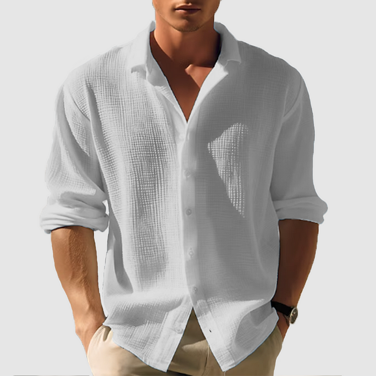 Thumbnail: Men’s Long Sleeve Relaxed Fit shirt - Waffle Textured Linen