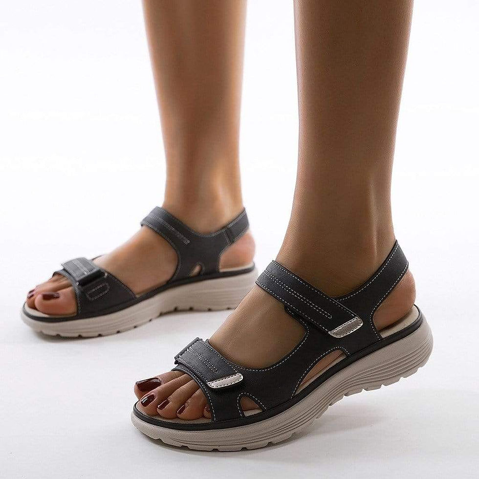 Thumbnail: Women's Open Toe Double Strap Sandals - Non-Slip Lightweight Sole