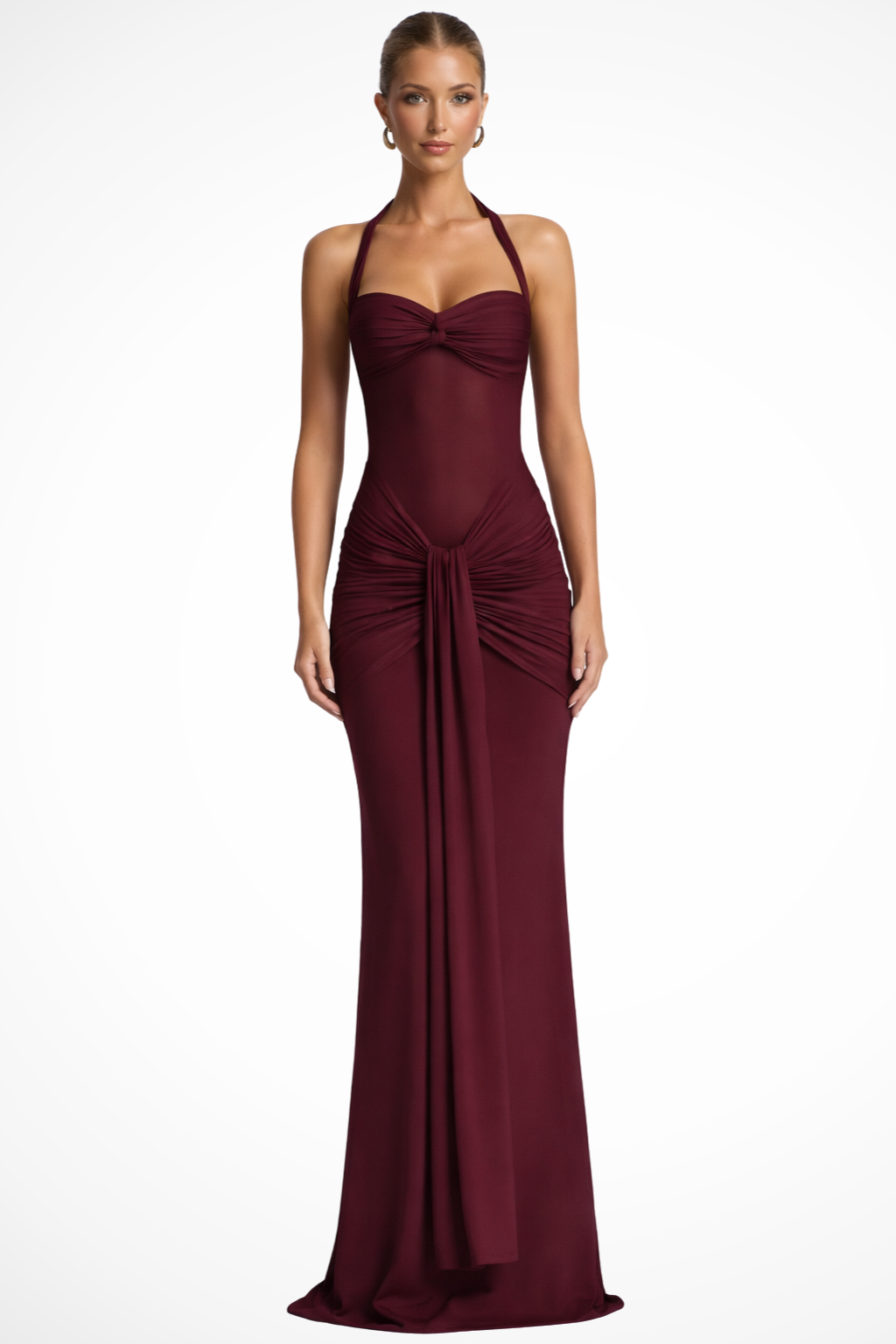 Women's Halter Neck Wedding Guest Maxi Dress - Twist Front Bodice and Gathered H