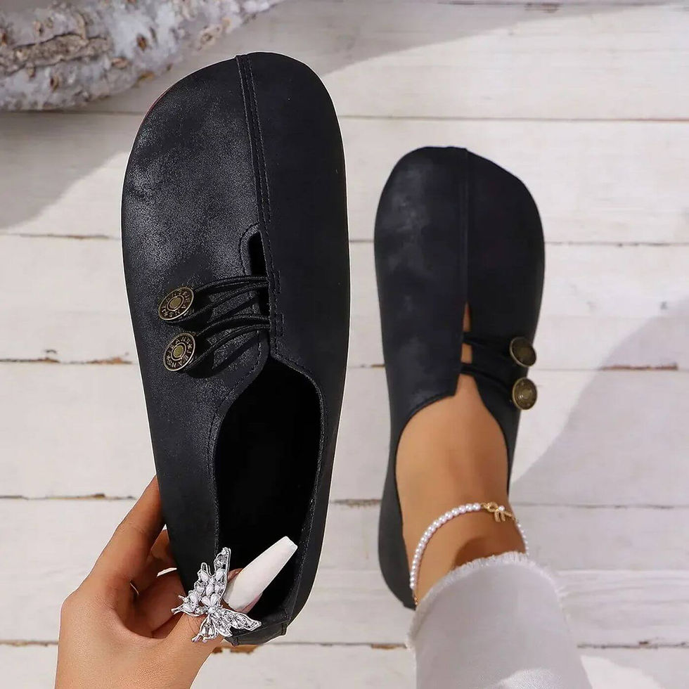 Thumbnail: Women's Casual Flats - Matte Finish and Button Elastic Fastening Detail