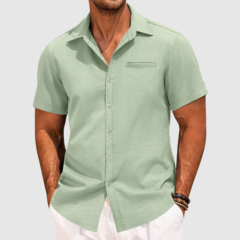 Thumbnail: Men’s Short Sleeve Shirt Spread Collar Casual Chest Pocket