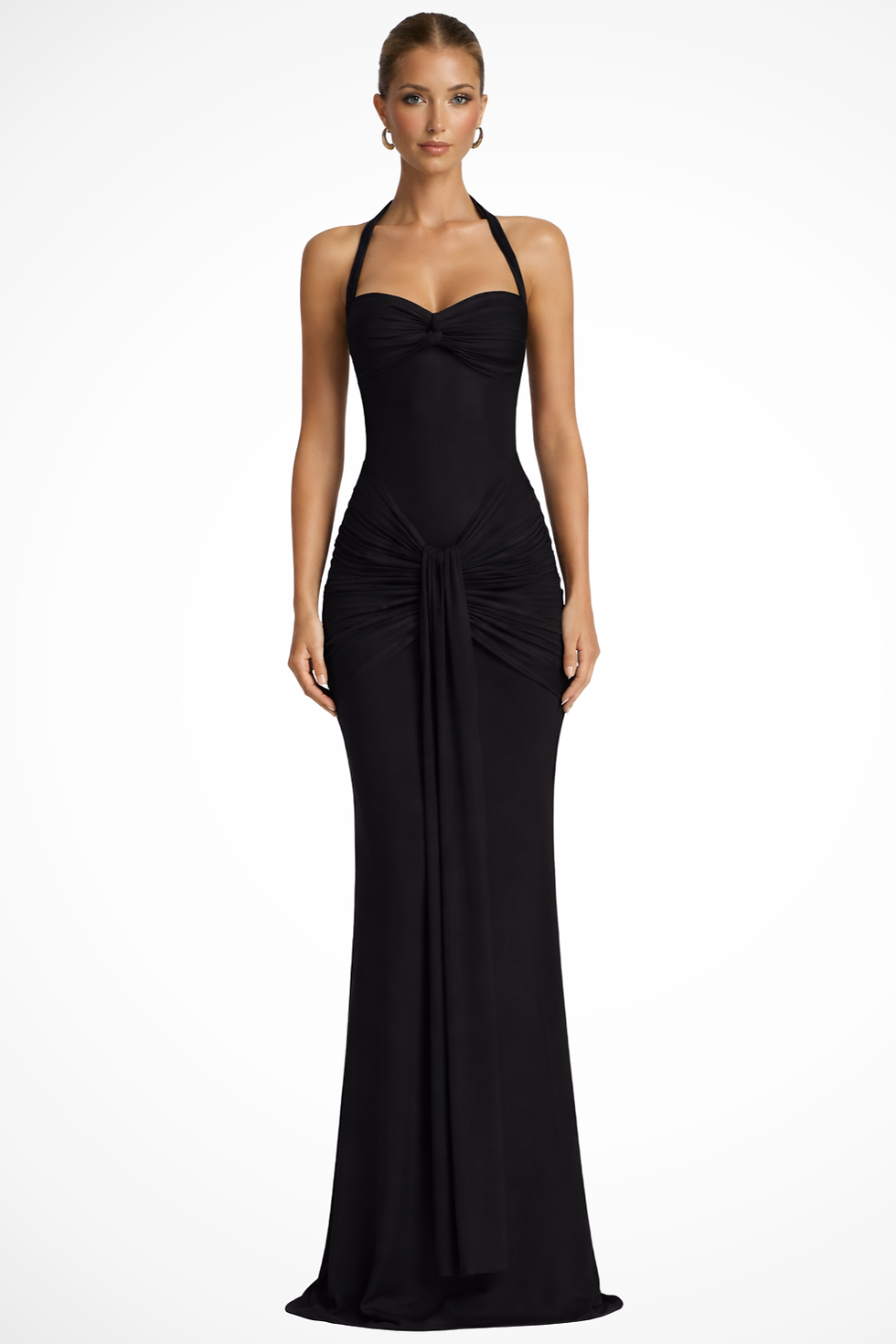 Thumbnail: Women's Halter Neck Wedding Guest Maxi Dress - Twist Front Bodice and Gathered H