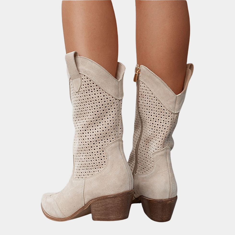 Thumbnail: Women's Cowboy Boots Ankle Western Perforated Block Heel