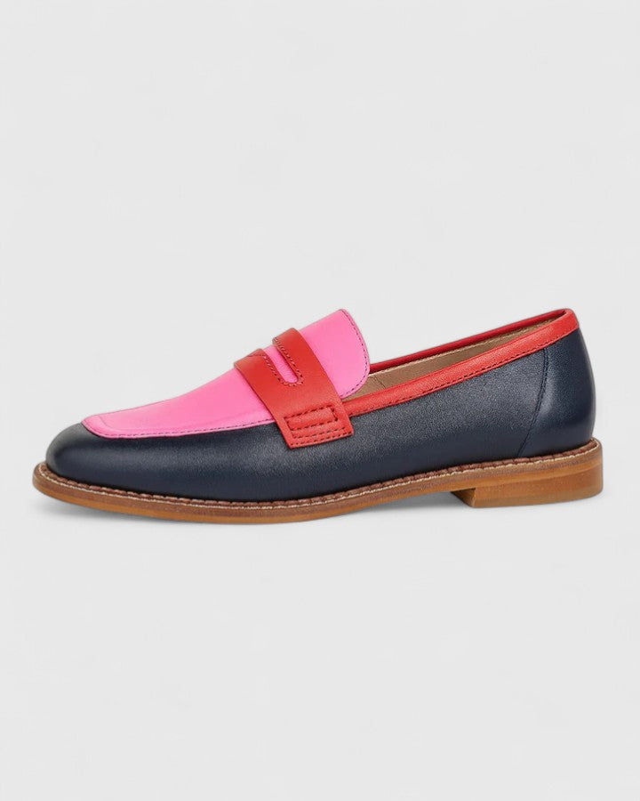 Women's Round Toe Multi-Colour Loafers - Smooth Leather Texture