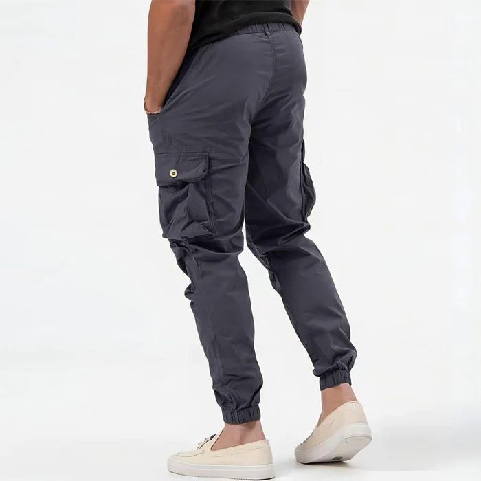 Thumbnail: Men's Elastic Cuffs Cargo Trousers - Multi Pocket Design