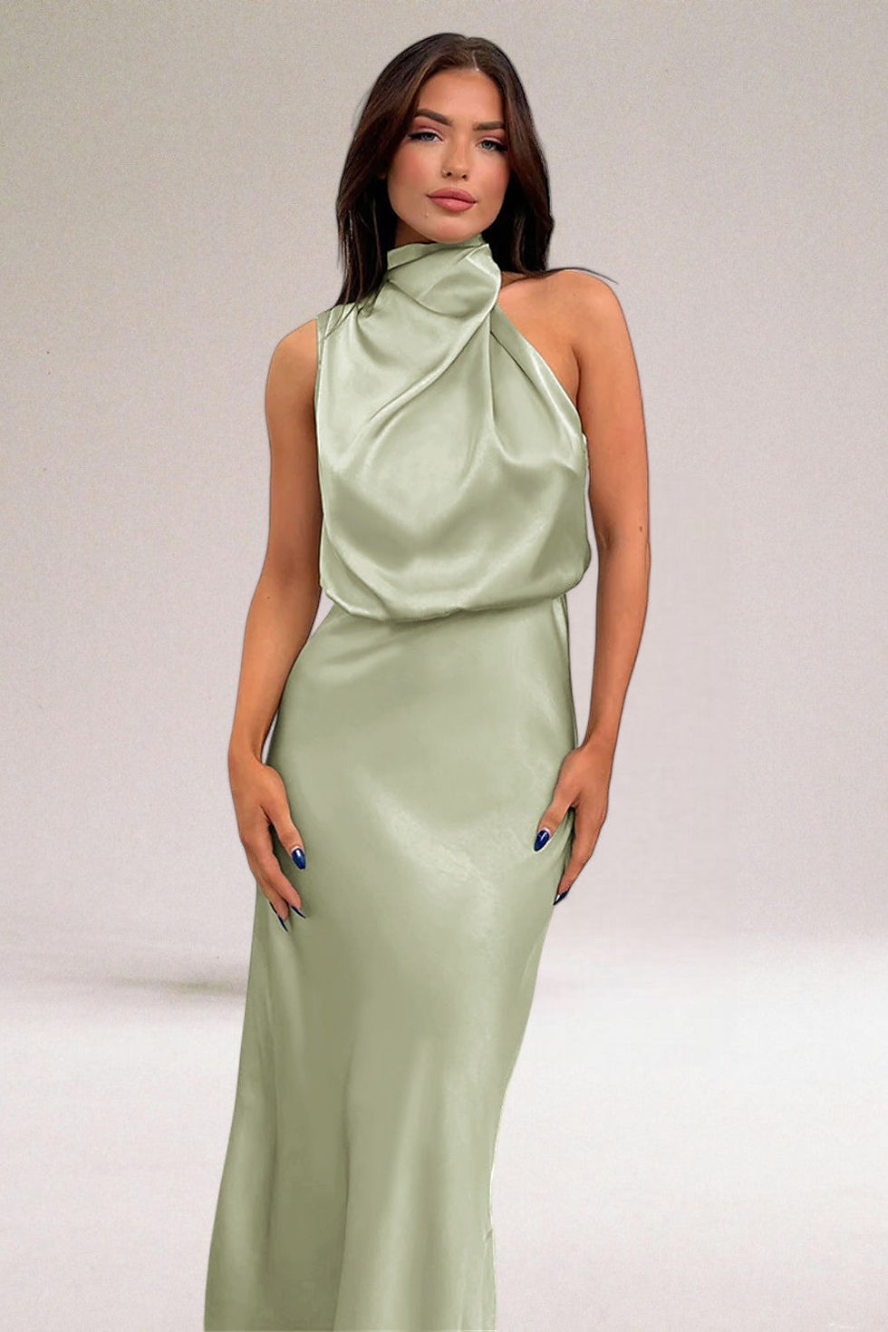 Thumbnail: Women's Cowl Neck Sleeveless Midi Dress - Silky Draped Finish