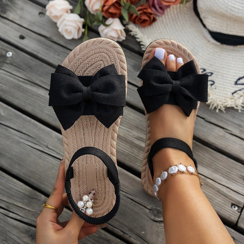 Women's Orthopedic Bow Detail Flat Sandals Slip-On Design
