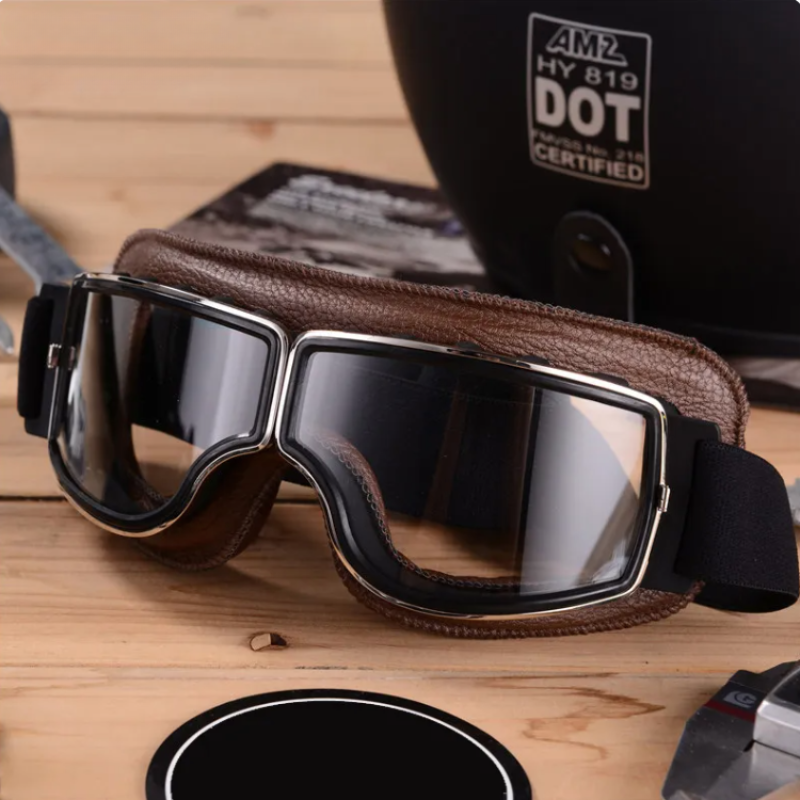 Men's Retro Motorcycle Goggles - Retro Style with Leather Padding