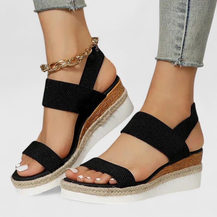 Women's Espadrille Wedge Sandals - Stretch Straps and Jute Sole Detail
