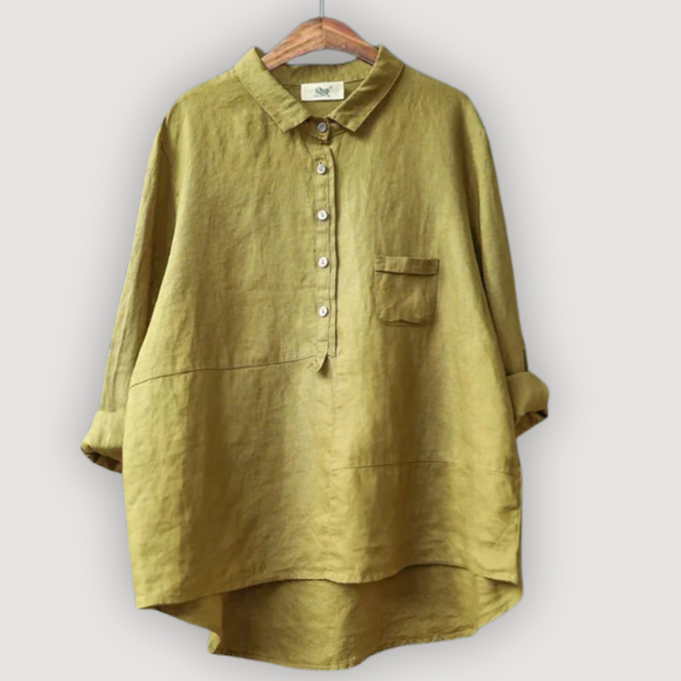 Thumbnail: Women's Dipped Hem Shirt Oversized Fit Chest Pocket Detail