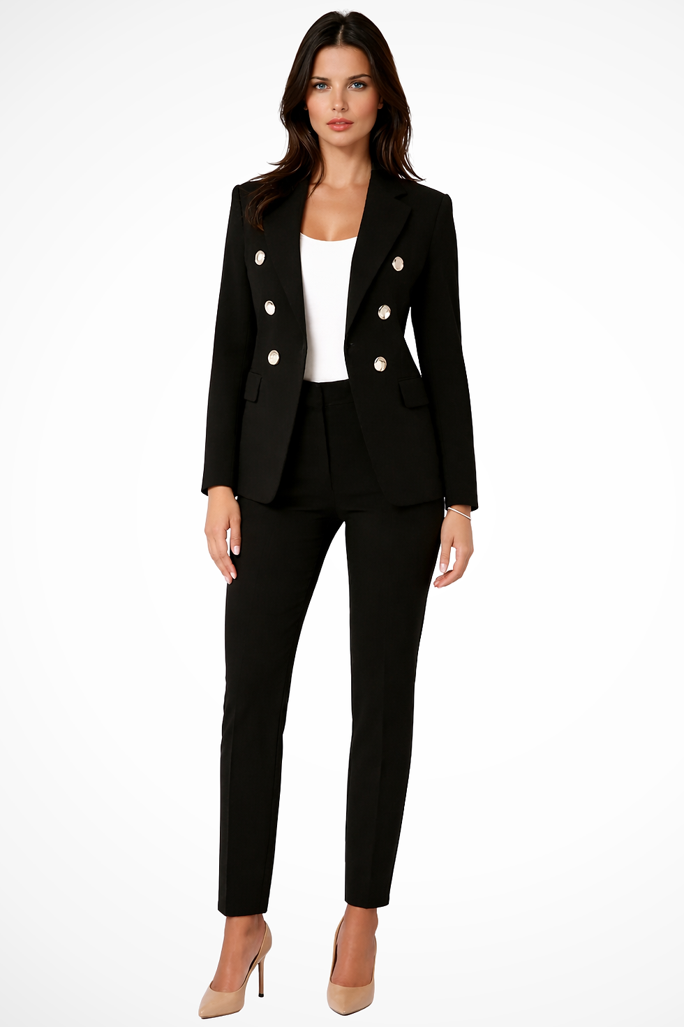 Thumbnail: Women's Button Detail Trouser Suit Set Tailored Blazer
