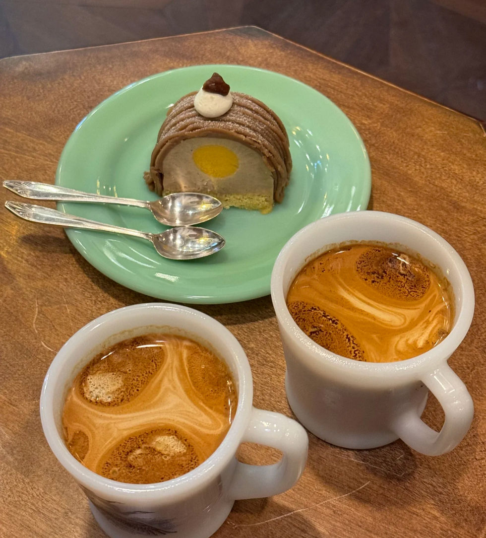 Two coffees and one cake from gregorious shade