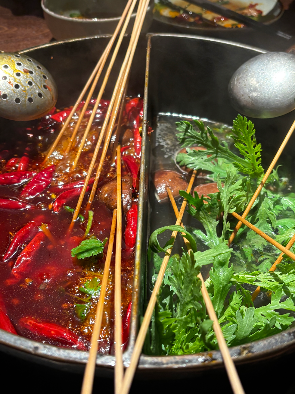 Hotpot with skewers, super spicy and mild flavour