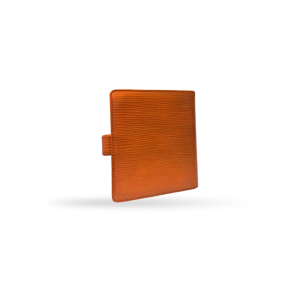 Miniaturbild: Louis Vuitton Pre-Owned Epi Leder Kompaktbörse orange, Frontansicht Freisteller mit Druckknopf und LV-Logo