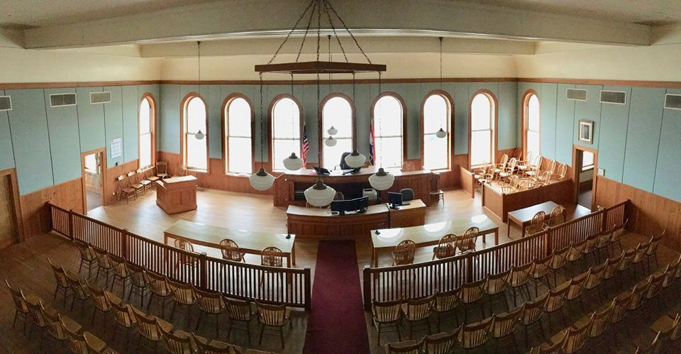 The courtroom of Fredericktown Missouri's historic courthouse.