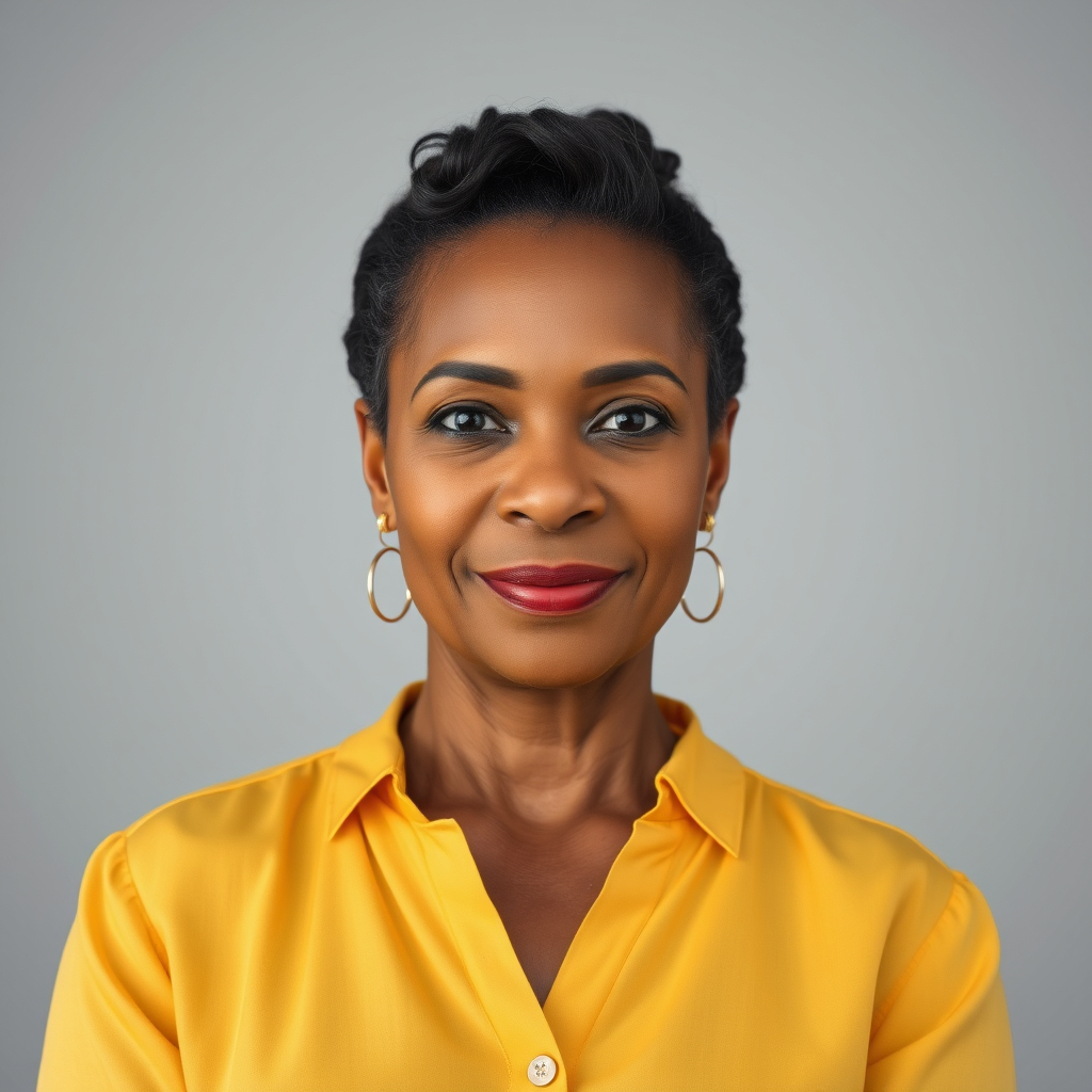 A headshot image of a beige complexion black woman in her 40's wearing a yellow blouse.jpg