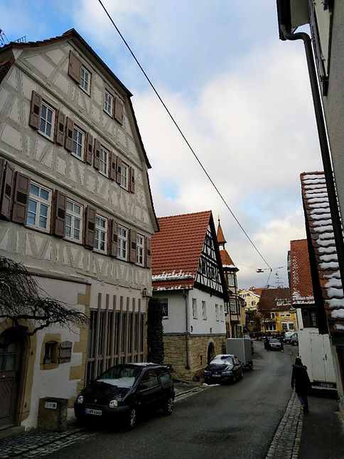 Straßenansicht mit historischen Häusern in Sillenbuch