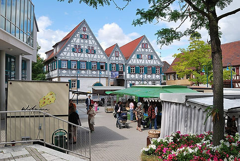 Wochenmarkt Am Laien in Ditzingen, Marktstände und Besucher