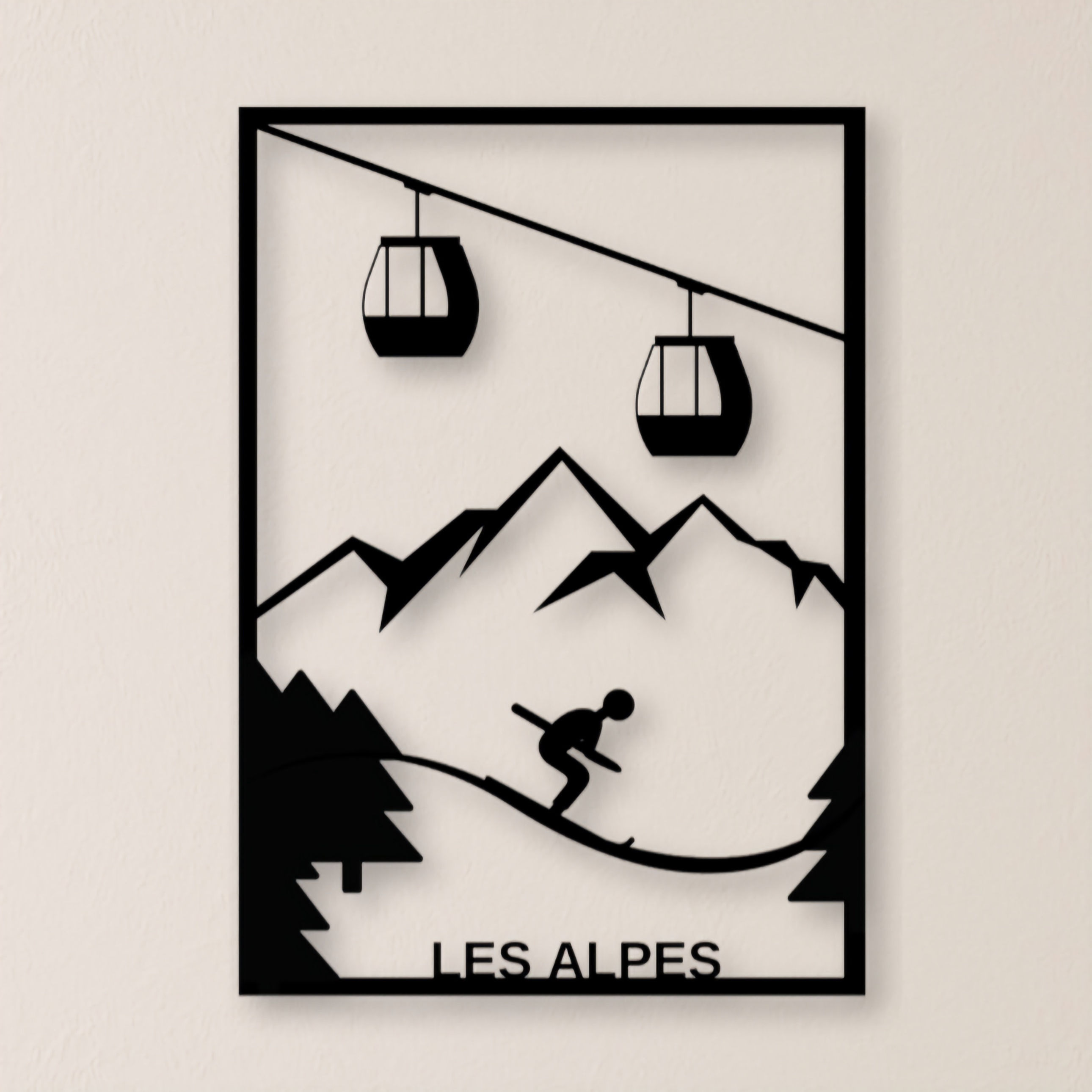 Tableau noir en bois - Le Skieur des Alpes