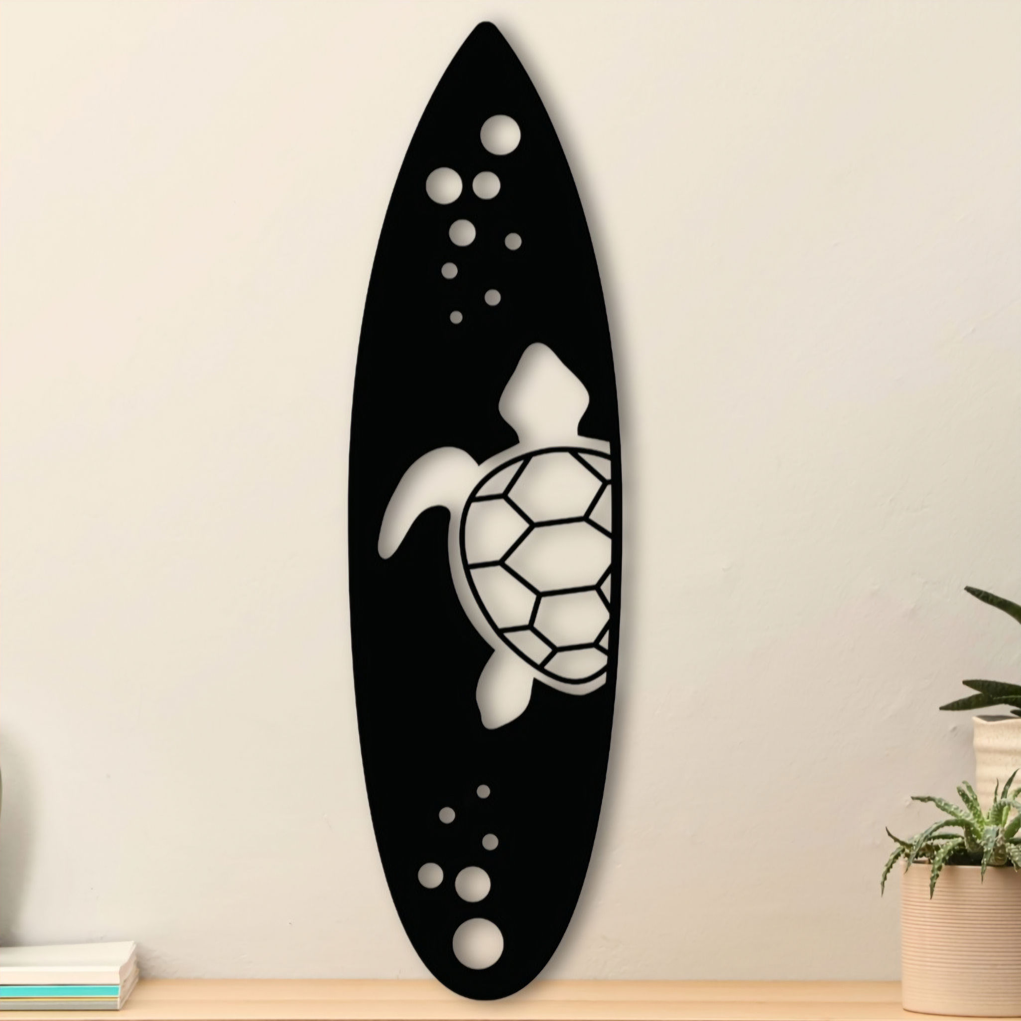 Décoration murale en bois noir - Planche de surf Pacific