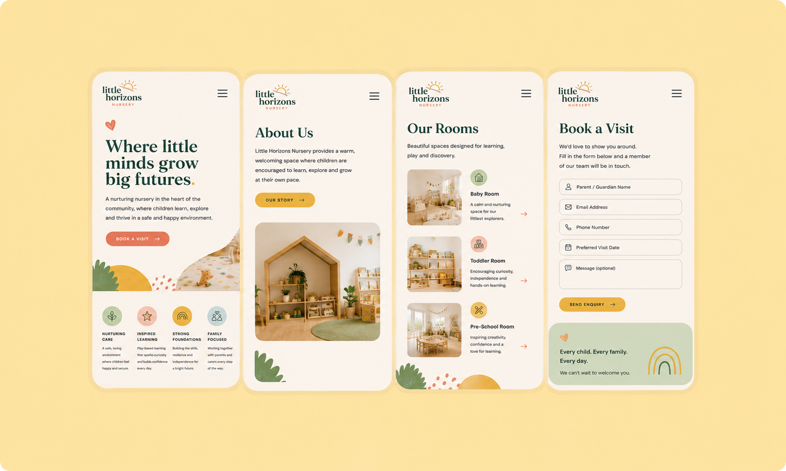 Responsive mobile version of the Little Horizons Nursery website.