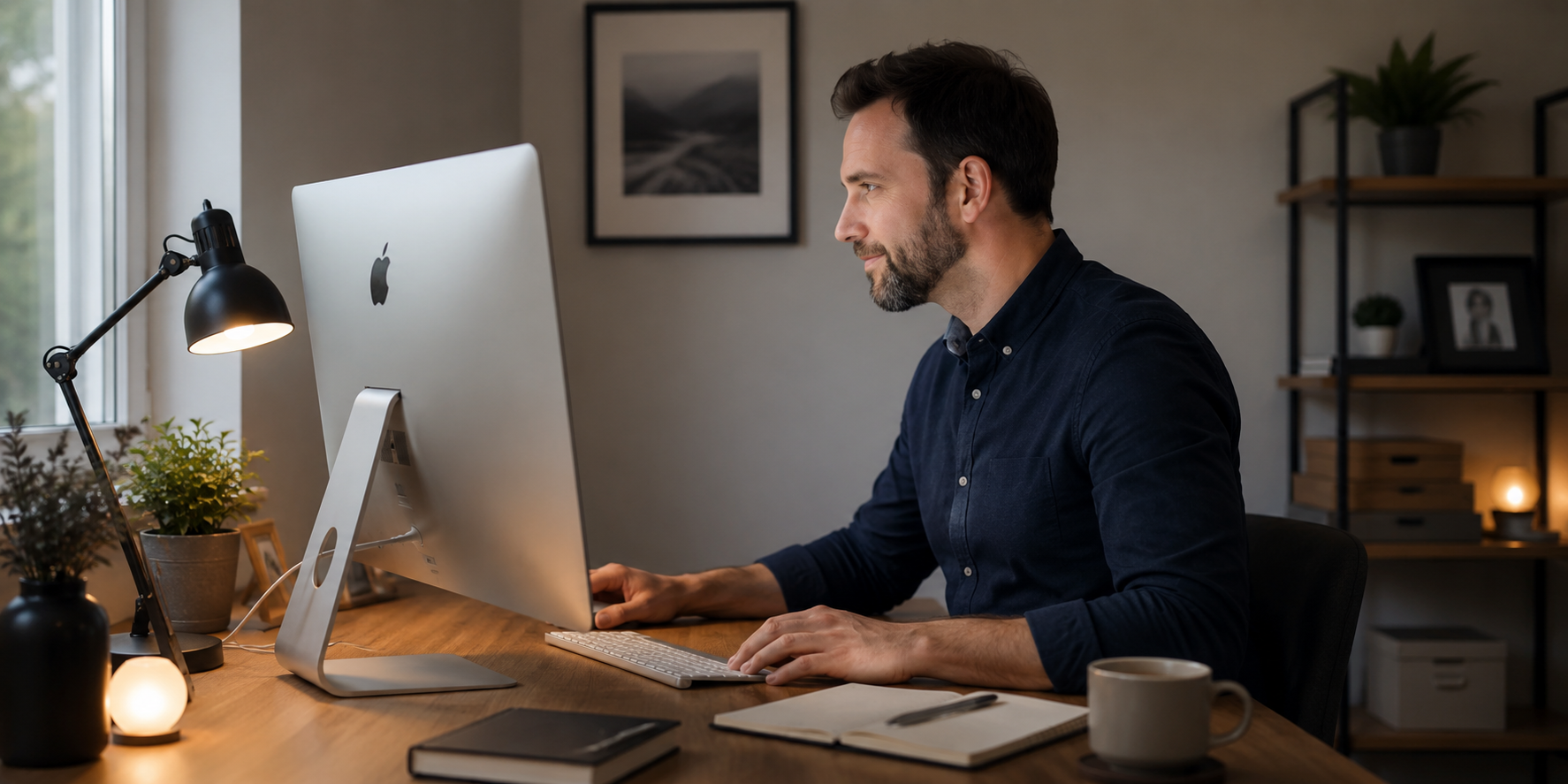 Joe Lewis working at his desk designing websites