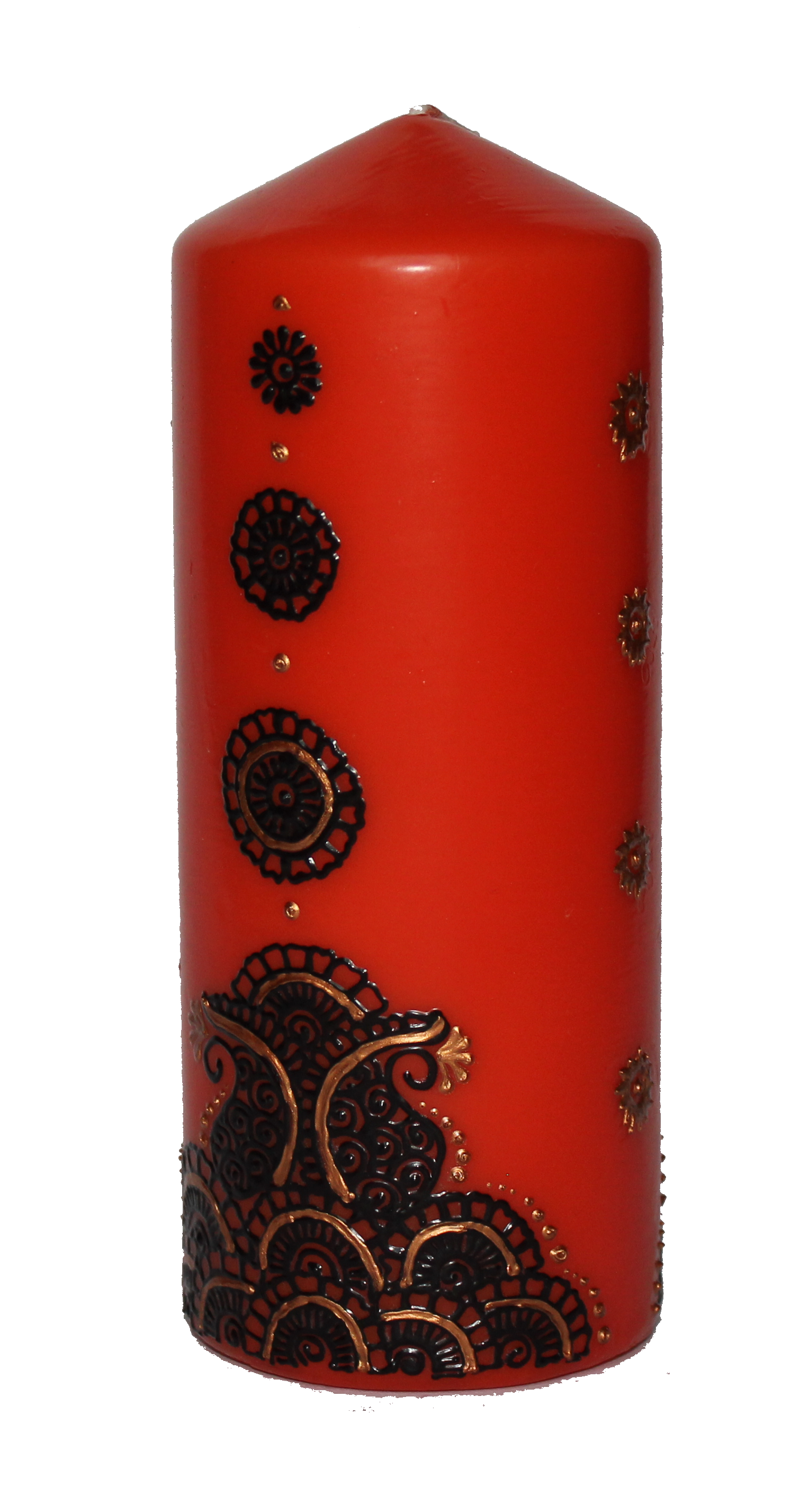 Large Orange Candle with Dark Purple Design