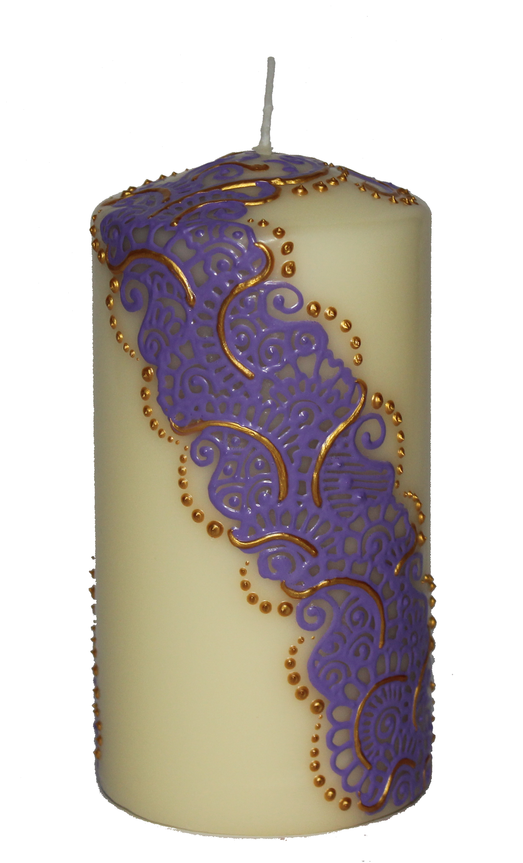 Medium Cream Candle with Light Purple Design