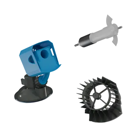 Foto em visão explodida da bomba de circulação para aquários, linha BWM da Pet Flix