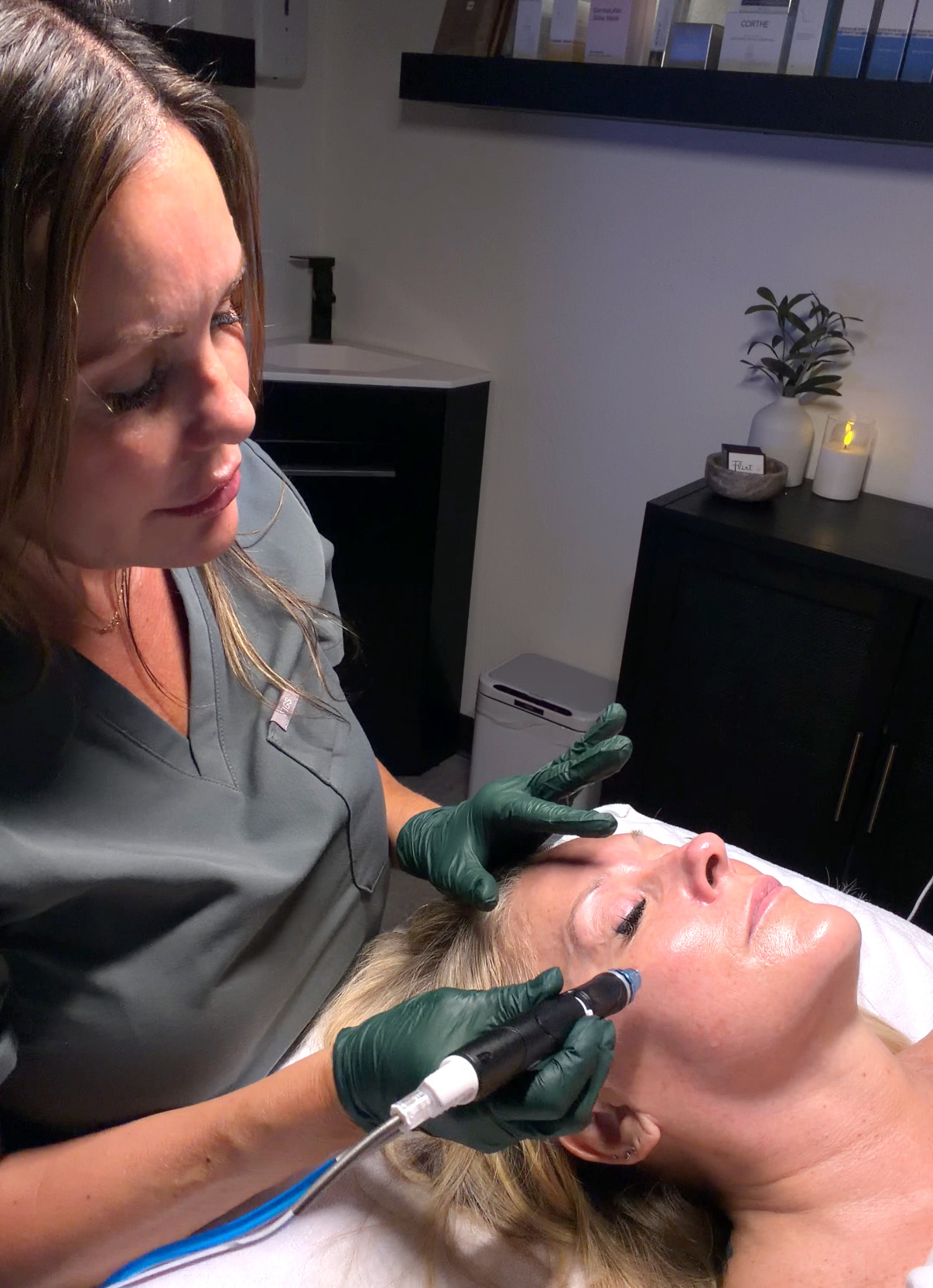 Woman in her 50s receiving a HydraFacial in Temecula.